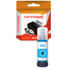 Cartridgex Compatible Cyan Ink Refill Bottle 70ML, ink bottle for Epson EcoTank printers, replacement for Epson 102, with packaging and ink cartridge showing blue and white label.