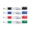 Cartridgex 4 Pack Q-Connect Drywipe Premium Whiteboard Marker Bullet Tip Assorted KF26113, set of four colorful whiteboard markers in black, blue, red, and green with bullet tips.