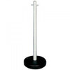 FD Freestand Post Concrete Base Wht, a white freestanding post mounted on a round black concrete base.