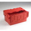 VFM 387995 Attached Lid Container, 54 L, Red, plastic storage bin with attached lid for organization and storage.