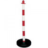 FD Freestanding Post/Base Wt/Bk 372388, traffic safety post with red and white reflective stripes and a black round base.