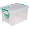 StoreStack 1.7 Litre Storage Box - Clear, transparent plastic storage container with teal-colored latch and handle for organizing and storing household items.