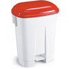 Derby 60 Litre White/Red Plastic Pedal Bin, a modern waste bin with a foot pedal for hands-free operation and a sleek design.