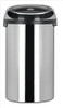 Touch Top Waste Bin 50 Litre Steel 311734, stainless steel trash can with a black touch top lid and a cylindrical shape.