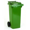 Wheelie Bin 140 Litre Green 331150, green outdoor waste bin with wheels and lid for recycling and garbage collection.