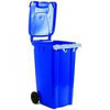 Wheelie Bin 120 Litre Blue 331106, blue plastic waste storage bin with open lid and wheels for easy mobility.