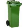 Wheelie Bin 120 Litre Green 331109, a green plastic outdoor waste disposal bin with wheels for easy mobility.