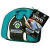 Wallace Cameron Travel First Aid Kit, compact first aid kit in a teal and black case with first aid cross and branding, and a travel-themed instruction booklet attached.
