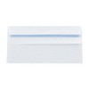 Q-Connect DL Envelopes Wallet Self Seal 120gsm White Pack of 1000, image of a stack of white self-sealing DL envelopes with a blue strip for sealing.