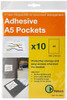 Pelltech Maxi Pocket A5 (Pack of 10) PLL25544, product packaging showing adhesive A5 pockets for document management, with images of use cases and specifications.