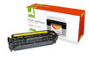 Q-Connect Compatible Solution HP 304A Laserjet Toner Cartridge Yellow, yellow toner cartridge for HP LaserJet printers placed in front of its packaging box.