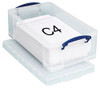 Really Useful Plastic Storage Box 12 Litre Clear, transparent plastic storage container with a white paper insert labeled C4 and a blue handle, perfect for organizing and storing various items.