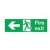 SIGNSLAB E97A/S Safety Sign 'Fire Exit Running Man Arrow - Left', Self-Adhesive, 150 mm x 450 mm, green emergency exit directional sign with a running man figure and a left pointing arrow.