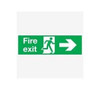 SIGNSLAB E99A/S Safety Sign 'Fire Exit Running Man Arrow - Right', Self-Adhesive, 150 mm x 450 mm, featuring a running man icon and a right-pointing arrow indicating the emergency exit direction.