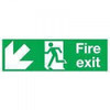 SIGNSLAB E97S/S Safety Sign 'Fire Exit Running Man Arrow - Down/Left', Self-Adhesive, 150 mm x 450 mm, fire safety directional sign with running man symbol and arrows pointing down and left.