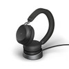 Jabra Evolve2 75 Wireless PC Headset with Charging Dock and 8-Mic Technology - Black, over-ear dual foam stereo headphones with active noise cancellation and USB-A Bluetooth adapter for UC compatibility.