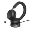 Jabra Evolve2 75 Wireless PC Headset with Charging Dock and 8-Mic Technology, Dual Foam Stereo Headphones, Advanced Active Noise Cancellation, USB-C Bluetooth Adapter, and MS Compatibility in Black - Over-ear wireless headset with microphone and charging base.