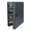 Helix Combination Lock Key Safe Cabinet, Black, with secure door and multiple colorful keys hanging inside for secure key storage and management.