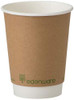 Edenware Compostable Double Wall Coffee Cup 12oz - 1x500, biodegradable and eco-friendly paper coffee cup with a brown Kraft paper exterior and white interior, suitable for hot beverages.