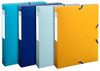 Exacompta Ref. 59140E - Box of 8 BeeBlue recycled polypropylene filing boxes featuring 40mm back and assorted colors, suitable for organizing documents in A4 size.