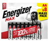 Energizer MAX Alkaline AA Batteries, 8-pack, new batteries featuring a smiling battery mascot on packaging.