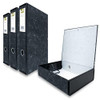 Q-Connect Box File Foolscap Cloud Pack of 10, Black, with one open storage box showing size and design.