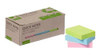 Q-Connect Recycled Notes 38x51mm Pastel Rainbow Pack of 12, image showing the eco-friendly sticky notes in pastel rainbow colors and the packaging box.