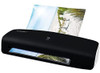 Q-Connect A4 Standard Laminator, black laminating machine with a sheet of laminated paper coming out.