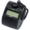 Q-Connect Digital Tally Counter Black, handheld device with a digital display and a large button for counting, equipped with a clip for easy carrying.