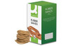 Q-Connect Rubber Bands No.33 88.9 x 3.2mm 500g KF10538, various colors including oak, green, beige, and peach, shown with the product packaging and rubber bands.