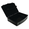 Q-Connect Foolscap Polypropylene Box File - Black, open with lid flipped back showing interior storage space.