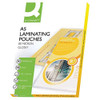 Q-Connect A5 80 Micron Laminating Pouch, a pack of 100 glossy laminating pouches measuring 153 x 216 mm for document protection and enhancement.