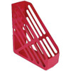 Q-Connect Magazine Rack Red, a modern red plastic magazine rack with vertical and diagonal slits for organizing magazines and documents.