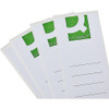 Q-Connect Lever Arch File Spine Label Pack of 10, White, showing multiple white spine labels with green accents and blank lines for labeling in a pack.