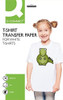 Q-Connect T Shirt Transfer Paper (Pack of 10), packaging with a smiling girl wearing a white T-shirt featuring a cartoon crocodile design.
