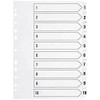 Q-Connect 1-10 Index Multi-punched Polypropylene White A4, a sheet of white polyproplyene with 10 labeled index tabs for organization and filing.
