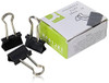 Q-Connect Foldback Clip 19 mm Black, pack of 10, with three black foldback clips displayed next to the product packaging.