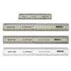 Q-Connect Clear 15cm Ruler, four transparent rulers with black measurement markings and brand labels, displaying different lengths and features.