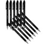 Q-Connect Lamda Ballpoint Pen Medium Black (12 Pack), set of six black pens arranged diagonally with black bodies and silver tips.