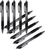 Q-Connect Retractable Ballpoint Pen Medium Black, Pack of 10, showing multiple black pens with retractable tips and grip sections for comfortable writing.