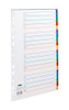 Concord Plastic Index Polypropylene 120 Micron Europunched A-Z Extra Wide A4 Assorted Ref 67099, displaying a transparent polypropylene index with alphabetic tabs in various colors along the right side.