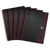 Black n Red Notebook Wirebound Polypropylene 90gsm Ruled 140 Pages A4 Ref E67008 [Pack of 5], image of five black wirebound notebooks with red accents and ruled pages.