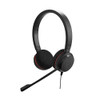 Jabra Evolve 20 Stereo Headset, black headset with passive noise cancellation, USB-C connection, inline controller, and adjustable headband for all-platform unified communications.
