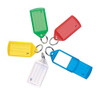 Helix Medium Key Fobs, pack of 50 in assorted colours including green, red, yellow, white, and blue, displayed with key rings.