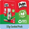 Pritt Stick 22g Medium [Pack of 12], image showing a pack of 12 green and red glue sticks with eco-friendly and recyclable labels