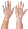 Handsafe Powder-Free Vinyl Gloves Medium Clear (Pack of 100) GN65, a pair of transparent disposable gloves worn on hands for medical or cleaning purposes.