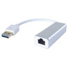 Connekt Gear USB 3 to RJ45 Cat 6 Gigabit Ethernet Adapter - Male to Female, white USB to Ethernet converter device with a USB plug and an RJ45 port.
