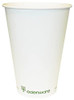 Edenware Compostable Single Wall Cups 12oz - 1x1000, white eco-friendly disposable paper cup with green Edenware logo at the bottom.