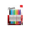 Sharpie Twin Tip Permanent Markers, set of 8 assorted colored markers with fine and ultra-fine points in black, blue, green, yellow, orange, purple, and pink, in branded packaging.