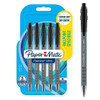 Paper Mate Flexgrip Ultra Retractable Ballpoint Pens, five black medium point (1.0mm) pens with comfort grip, in blue and yellow packaging.